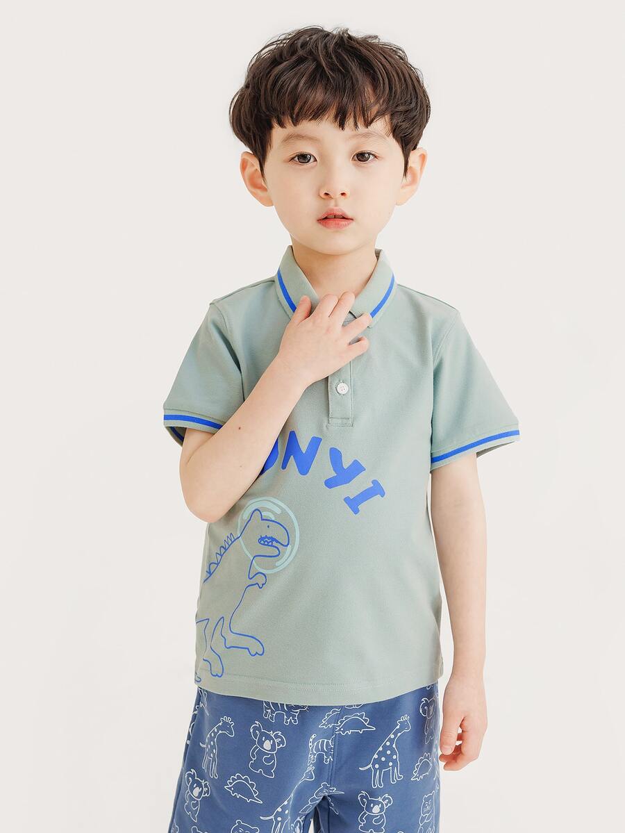 小男童字母和恐龍印花POLO衫
