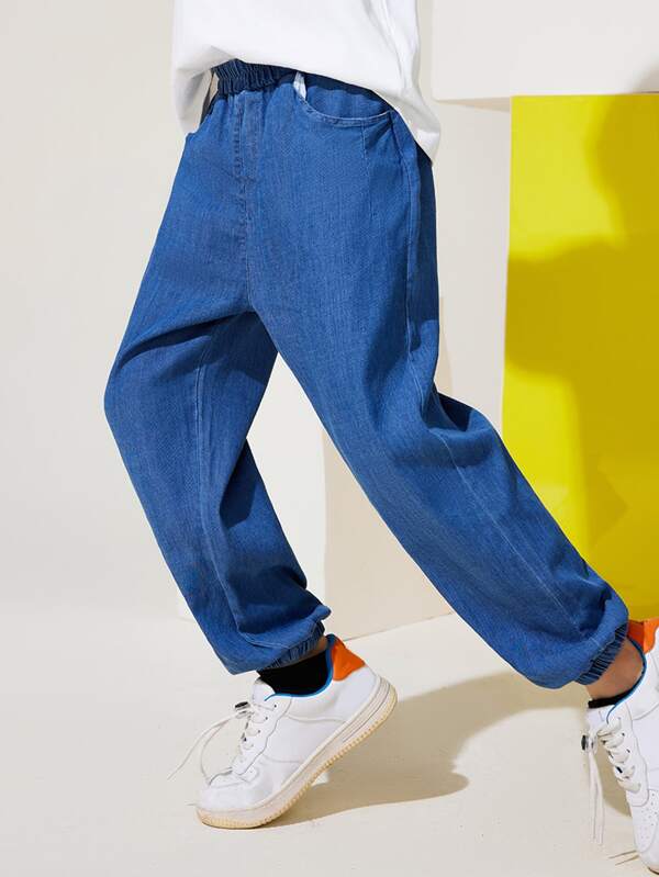 男孩彈性腰帶錐形牛仔褲