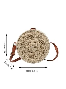 極簡風格按扣草編包 - 米色 - 查看 3