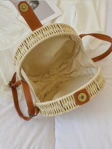 極簡風格按扣草編包 - 米色 - 查看 4