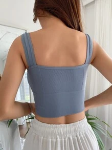 DAZY Ribbed Knit Wireless Bra - Dusty Blue - View 2