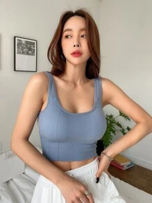 DAZY Ribbed Knit Wireless Bra - Dusty Blue - View 4