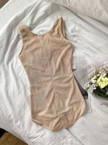 DAZY Contrast Binding Shapewear Bodysuit - Apricot - View 10