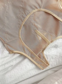 DAZY Contrast Binding Shapewear Bodysuit - Apricot - View 12