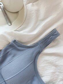 DAZY Ribbed Knit Wireless Bra - Dusty Blue - View 8