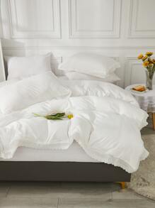 1pc White Lace Duvet Cover Set, Bohemian Farmhouse Style 3 Pieces Set, Ruffle Trim, Soft Microfiber Duvet Cover (1 Duvet Cover + 2 Pillow Shams, Comforter Not Included), Unisex, 1 Duvet Cover, 2 Pillow Shams, No Comforter Included, Suitable For All Seasons, Ideal For Dorm Use - White - View 8