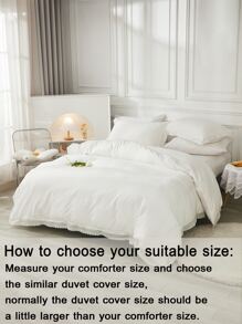 1pc White Lace Duvet Cover Set, Bohemian Farmhouse Style 3 Pieces Set, Ruffle Trim, Soft Microfiber Duvet Cover (1 Duvet Cover + 2 Pillow Shams, Comforter Not Included), Unisex, 1 Duvet Cover, 2 Pillow Shams, No Comforter Included, Suitable For All Seasons, Ideal For Dorm Use - White - View 9