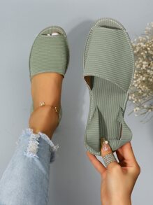 女士極簡露跟平底鞋,時尚露趾平底涼鞋