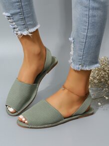 女士極簡露跟平底鞋,時尚露趾平底涼鞋