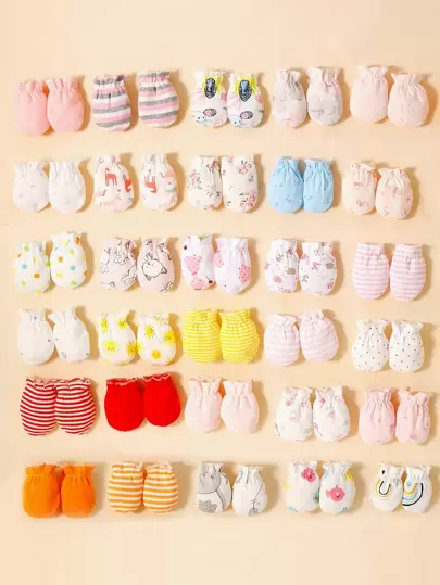 6雙隨機色嬰兒卡通圖案手套