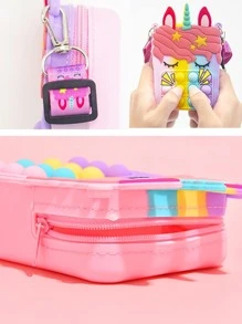 全新兒童用硅膠製彩虹造型迷你斜挎包，獨角獸形狀解壓玩具壓力包適用於女孩 - 粉色 - 查看 2