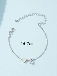 1入組心和字母裝飾手環銅首飾類 - 銀色 - 查看 3