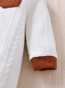 Baby Contrast Collar Dual Pocket Textured Shirt Jumpsuit - White - View 5