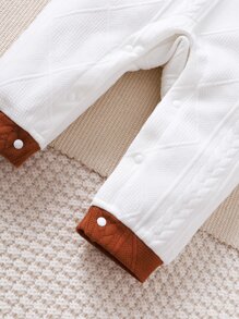 Baby Contrast Collar Dual Pocket Textured Shirt Jumpsuit - White - View 6