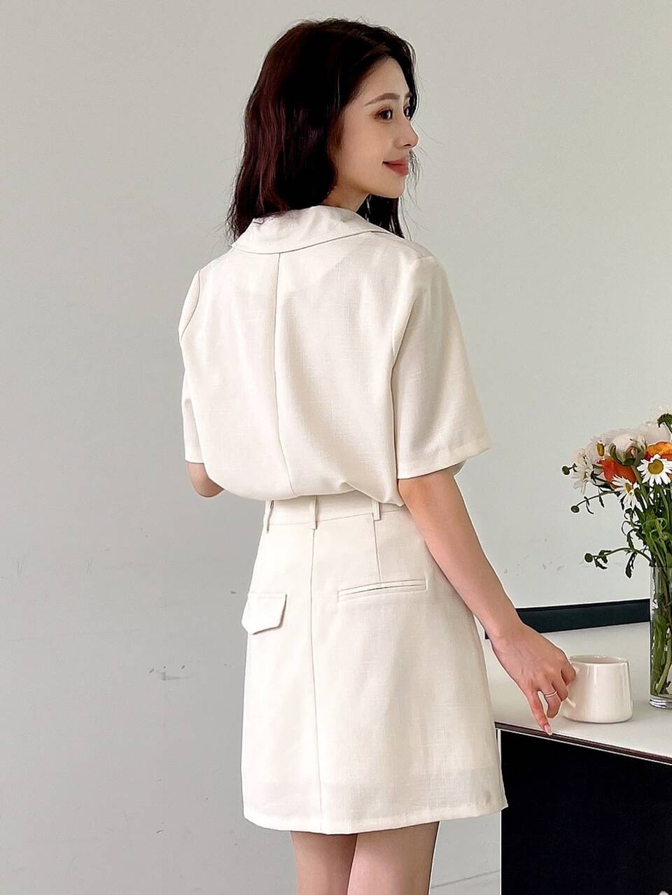 Button Front Blazer & Slant Pocket Skirt