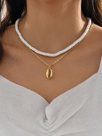 Bead Decor Shell Charm Layered Necklace
