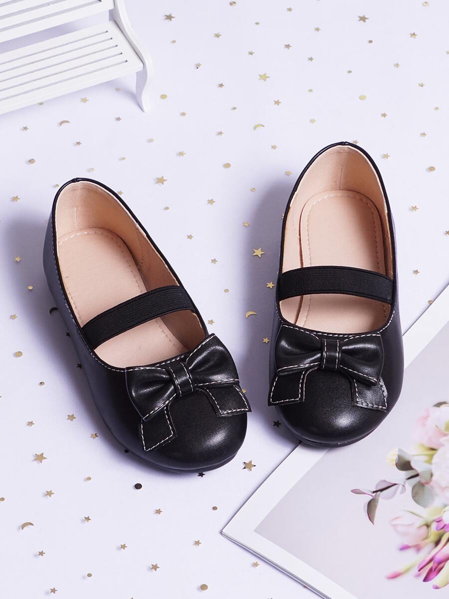 Girls Bow Decor Slip-On Flats - Black - View 1