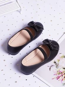 Girls Bow Decor Slip-On Flats - Black - View 2