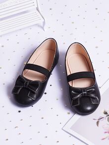 Girls Bow Decor Slip-On Flats - Black - View 3