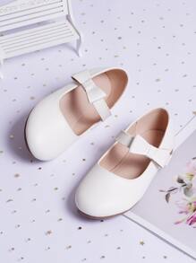 Girls Bow Decor Mary Jane Flats - White - View 3