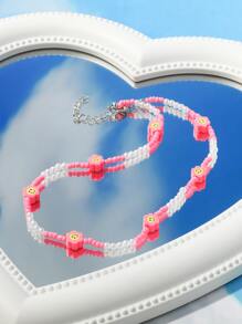 Ngọc trai giả & vòng cổ trang trí hoa - Hồng - Xem 1