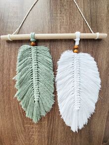1pc Feather Design Macrame Wall Hanging - Multicolor - View 6
