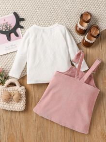 Baby Patched Pocket Pinafore Dress & Tee - Multicolor - View 2