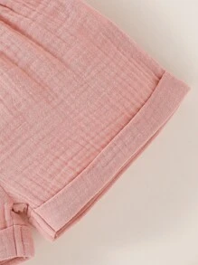 Baby Girl Newborn Shirred Knot Shoulder Cami Top & Paperbag Waist Shorts - Dusty Pink - View 6