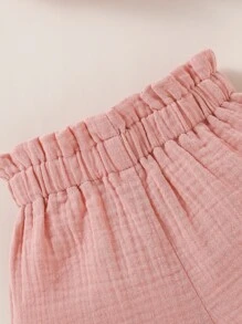 Baby Girl Newborn Shirred Knot Shoulder Cami Top & Paperbag Waist Shorts - Dusty Pink - View 7