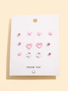 6 cặp hoa tai hình trái tim & bướm - Nhiều màu - Xem 2