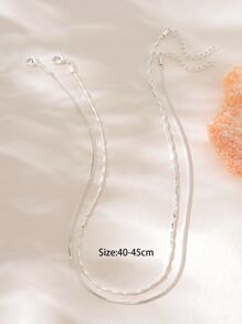 2入組極簡風格項鍊 - 銀色 - 查看 3