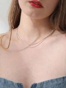2入組極簡風格項鍊 - 銀色 - 查看 4