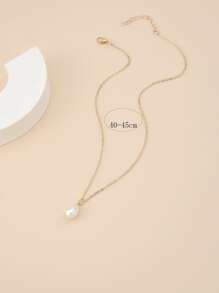 Faux Pearl Charm Necklace - Yellow Gold - View 3