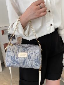 Casual Embroidered Mini Jacquard Letter Patch Decor Faux Pearl Beaded Shoulder Bag, For Women, Rookies & White-Collar Workers,For Girl, Teen Girls,For Lady,For Female For Business/Commute/Work/Office,Gift Bag - Multicolor - View 2