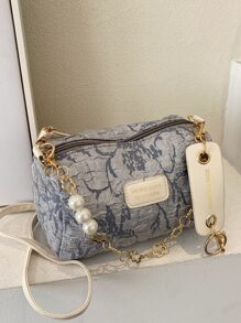 Casual Embroidered Mini Jacquard Letter Patch Decor Faux Pearl Beaded Shoulder Bag, For Women, Rookies & White-Collar Workers,For Girl, Teen Girls,For Lady,For Female For Business/Commute/Work/Office,Gift Bag - Multicolor - View 6