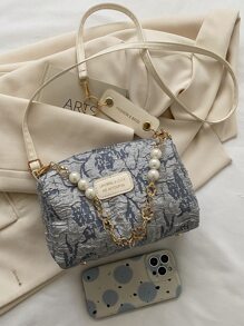 Casual Embroidered Mini Jacquard Letter Patch Decor Faux Pearl Beaded Shoulder Bag, For Women, Rookies & White-Collar Workers,For Girl, Teen Girls,For Lady,For Female For Business/Commute/Work/Office,Gift Bag - Multicolor - View 7