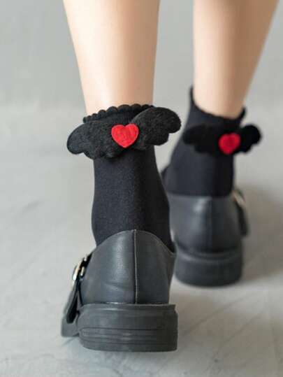 Anime Heart & Wing Decor Crew Socks