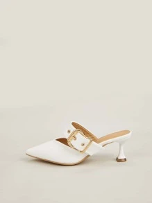 女士搭扣裝飾尖頭酒杯高跟優雅戶外帶跟穆勒鞋