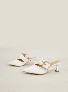 女士搭扣裝飾尖頭酒杯高跟優雅戶外帶跟穆勒鞋