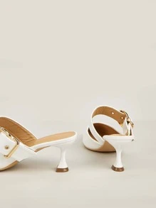 女士搭扣裝飾尖頭酒杯高跟優雅戶外帶跟穆勒鞋