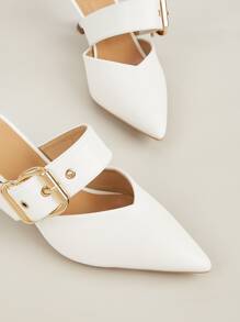 女士搭扣裝飾尖頭酒杯高跟優雅戶外帶跟穆勒鞋