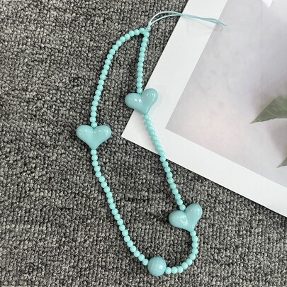 Heart Decor Beaded Phone Lanyard