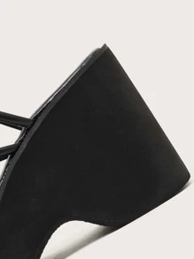 腳趾環設計交叉防水台T字帶涼鞋 - 黑色 - 查看 4