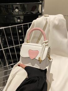 防水、轻便、商务休闲迷你心形贴片细节翻盖方形包，适合少女、女大学生、新人及白领人士，非常适合办公室、大学、工作、商务、通勤、户外、旅行、郊游，是送给她的完美情人节礼物，有史以来最佳情人节礼物选择 - 白色 - 查看 2