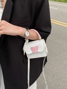 防水、轻便、商务休闲迷你心形贴片细节翻盖方形包，适合少女、女大学生、新人及白领人士，非常适合办公室、大学、工作、商务、通勤、户外、旅行、郊游，是送给她的完美情人节礼物，有史以来最佳情人节礼物选择 - 白色 - 查看 3