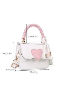 防水、轻便、商务休闲迷你心形贴片细节翻盖方形包，适合少女、女大学生、新人及白领人士，非常适合办公室、大学、工作、商务、通勤、户外、旅行、郊游，是送给她的完美情人节礼物，有史以来最佳情人节礼物选择 - 白色 - 查看 8