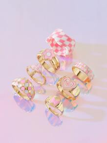 7pcs Mushroom & Flower Decor Ring - Multicolor - View 1