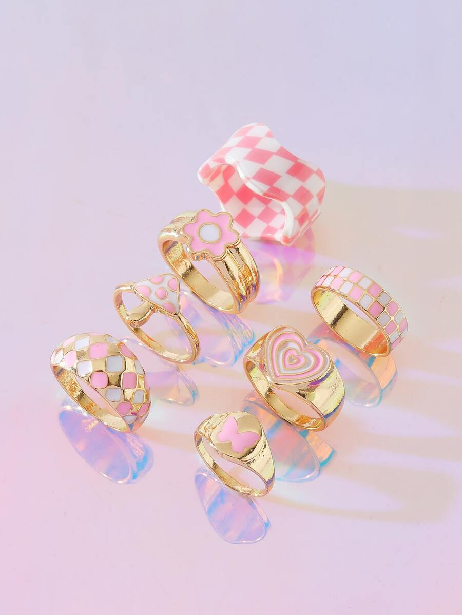 7pcs Mushroom & Flower Decor Ring - Multicolor - View 1