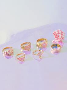 7pcs Mushroom & Flower Decor Ring - Multicolor - View 2
