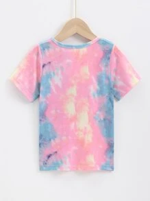 SHEIN 小女童標語圖案紮染T恤 - 彩色 - 查看 2